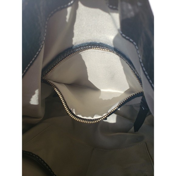 Alco Soft Leather Handbag Rowan Hobo Black Leather Ivory Trim Magnet Closer - Picture 8 of 14